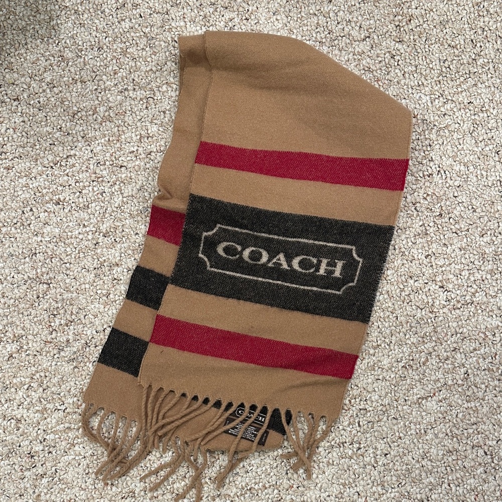 Coach Tan, black & Red Striped Scarf